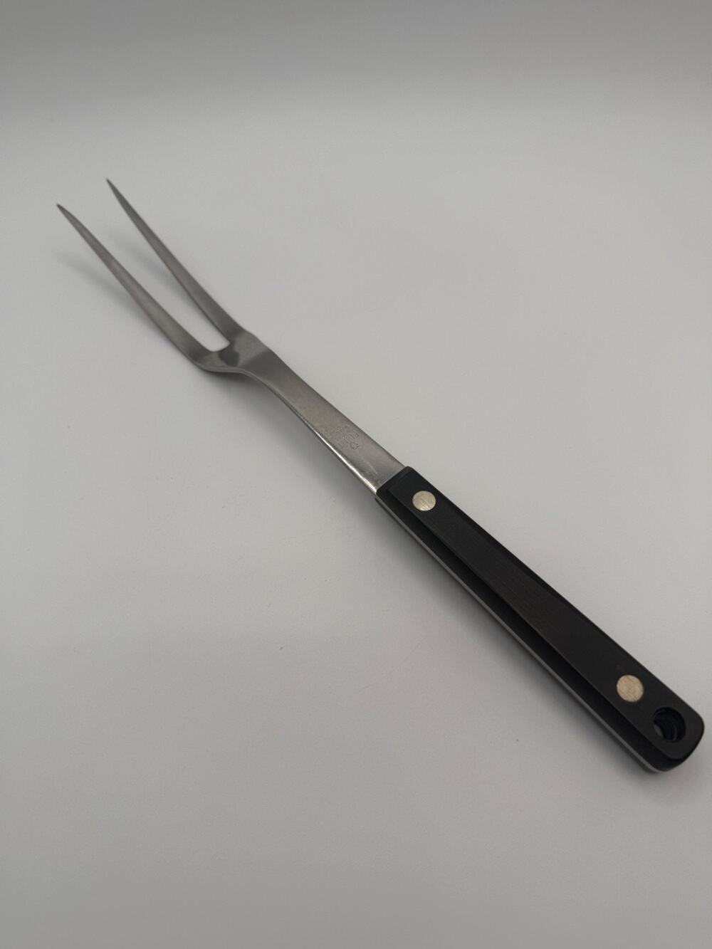 Vintage 1950s Flint Stainless Vanadium USA Carving Fork Black Handle 11.75"